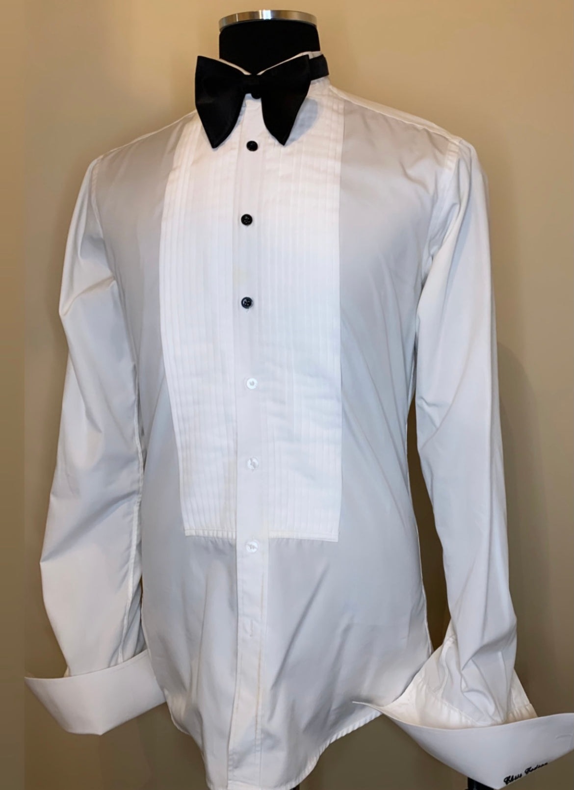 Hand Crafted Bespoke wing collar French cuff five-pleat formal dress Shirt.